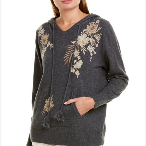 Johnny Was Sweaters - Cashmere Johnny Was Hoodie with Floral Embroidery